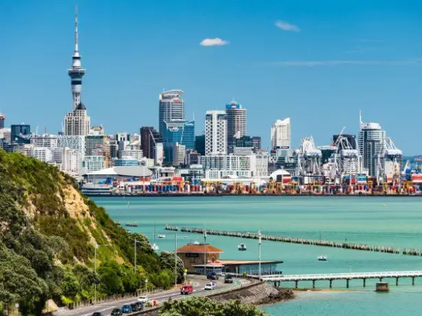 A view of Auckland in the distance on a clear day in New Zealand