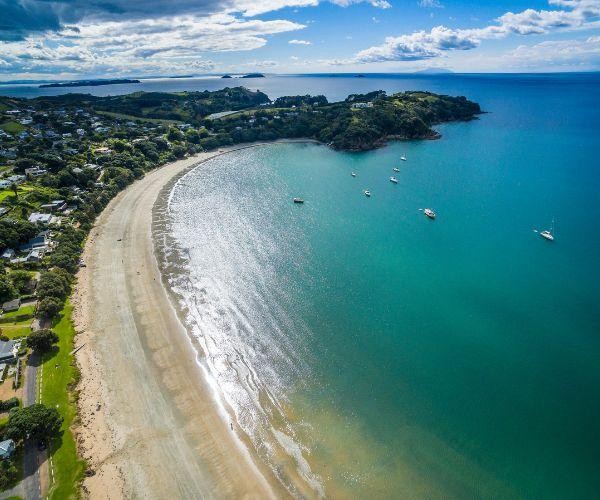 Nz north waiheke island oneroa beach aerial view