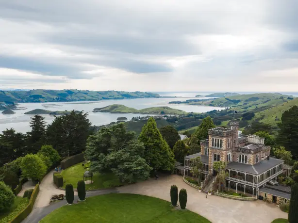 Nz south Larnach Castle Dunedin aerial view