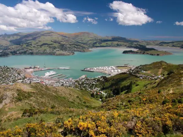 Nz south canterbury lyttelton aerial view of the port