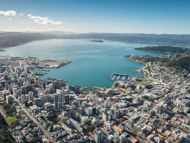 New Zealand, Wellington – view from a helicopter flight over the city