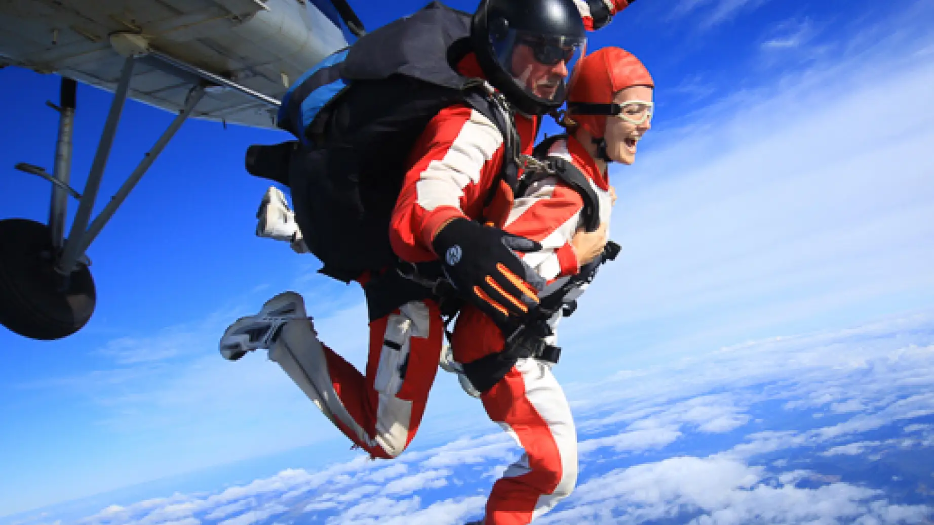 Two people skydiving