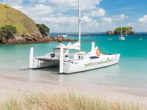 Nz bay of islands sailing catamaran beach friends see and do easy going