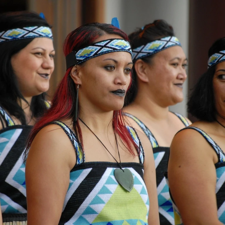Four Māori women in traditional dress