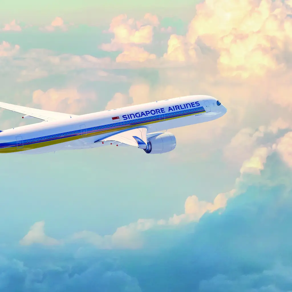 Ein Flugzeug von Singapore Airlines in der Luft