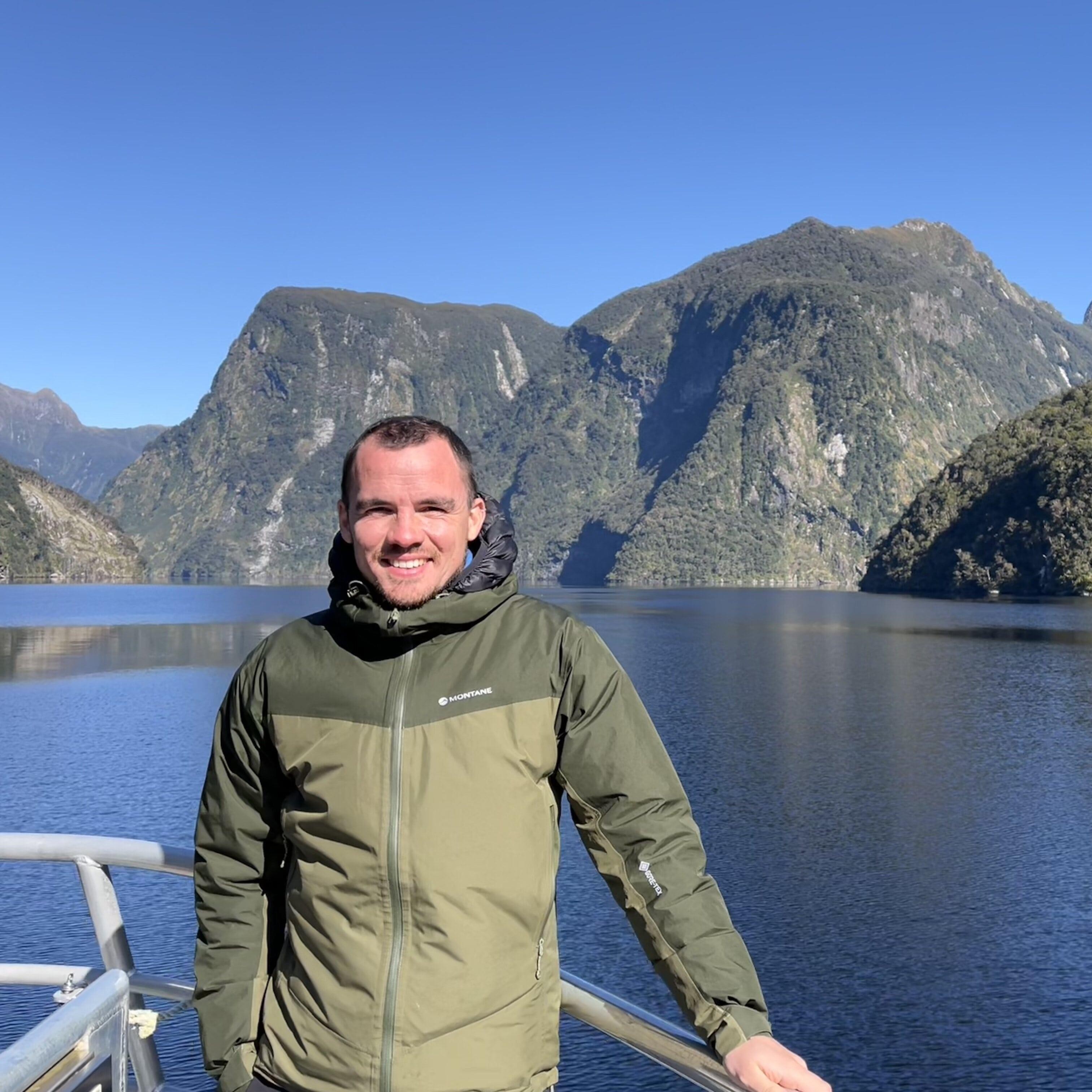 TravelEssence specialist Kieran on a boat trip in Doubtful Sound, New Zealand
