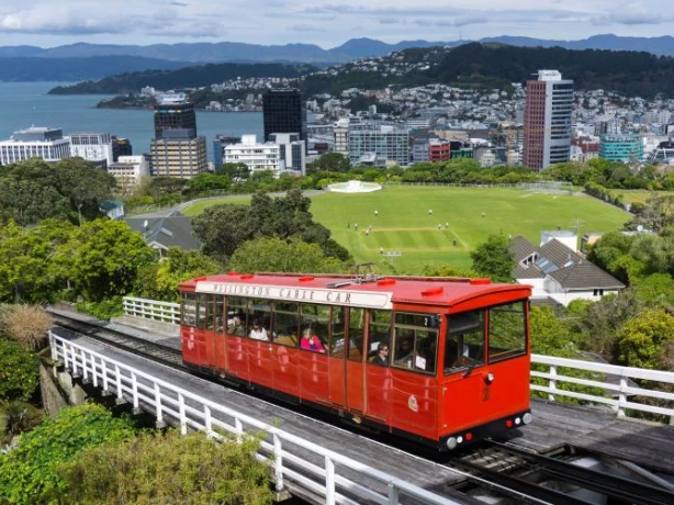Wellington cable car and view over city